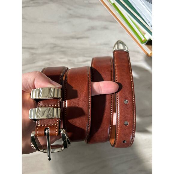 Trafalgar (40) Brown Cortina Leather & Silver Etched Belt - Picture 1 of 8